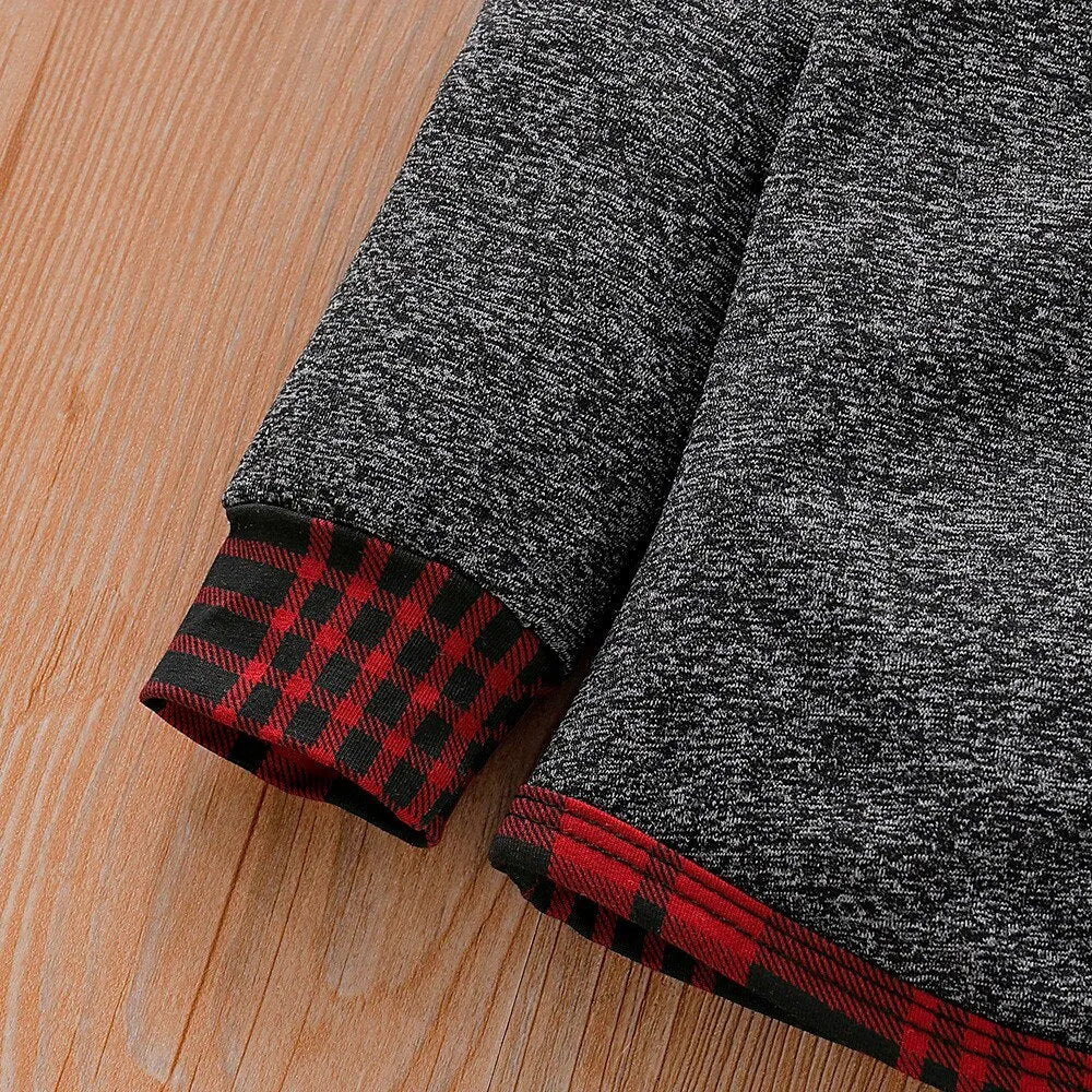 Baby long sleeve plaid sweater set in soft cotton blend, Grey option, sizes 70-110cm