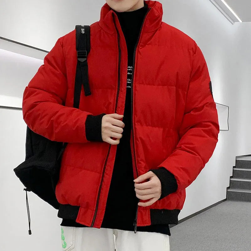 Thick warm cotton padded cardigan style jacket for men in khaki colour loose fit polyester