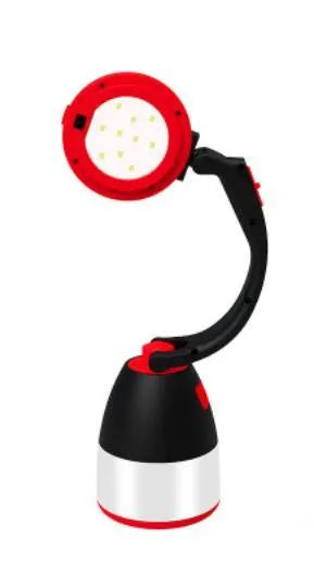 Black green multifunctional LED lamp in folded position showing USB charging port and adjustable head
