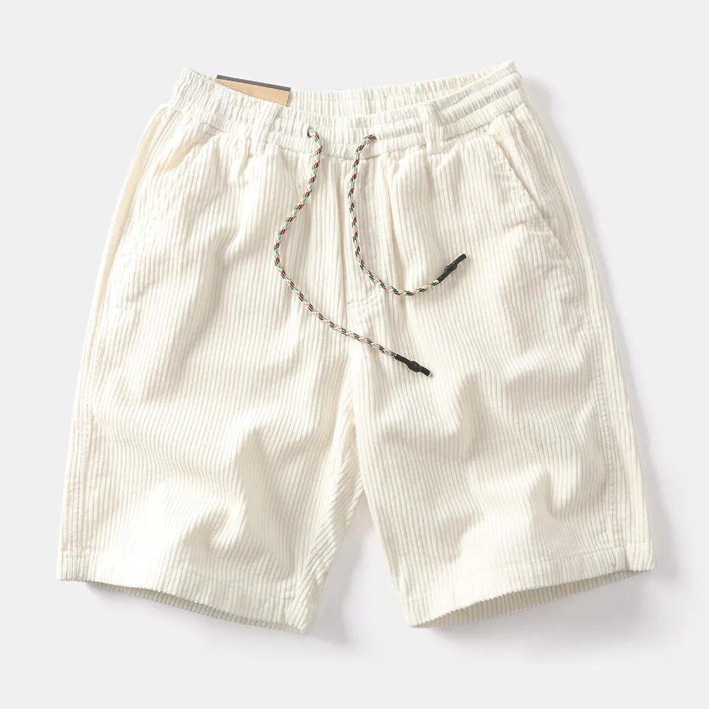 Men's khaki retro cargo shorts with straight leg and multiple pockets