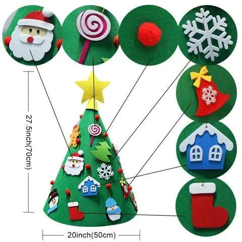 Felt Christmas tree three-dimensional pendant with colourful felt balls for DIY children's decoration, 50x60cm