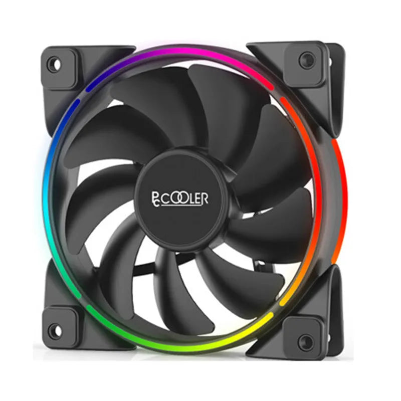 Three black 120mm RGB PC cooling fans with hydraulic bearings showing fan blade details