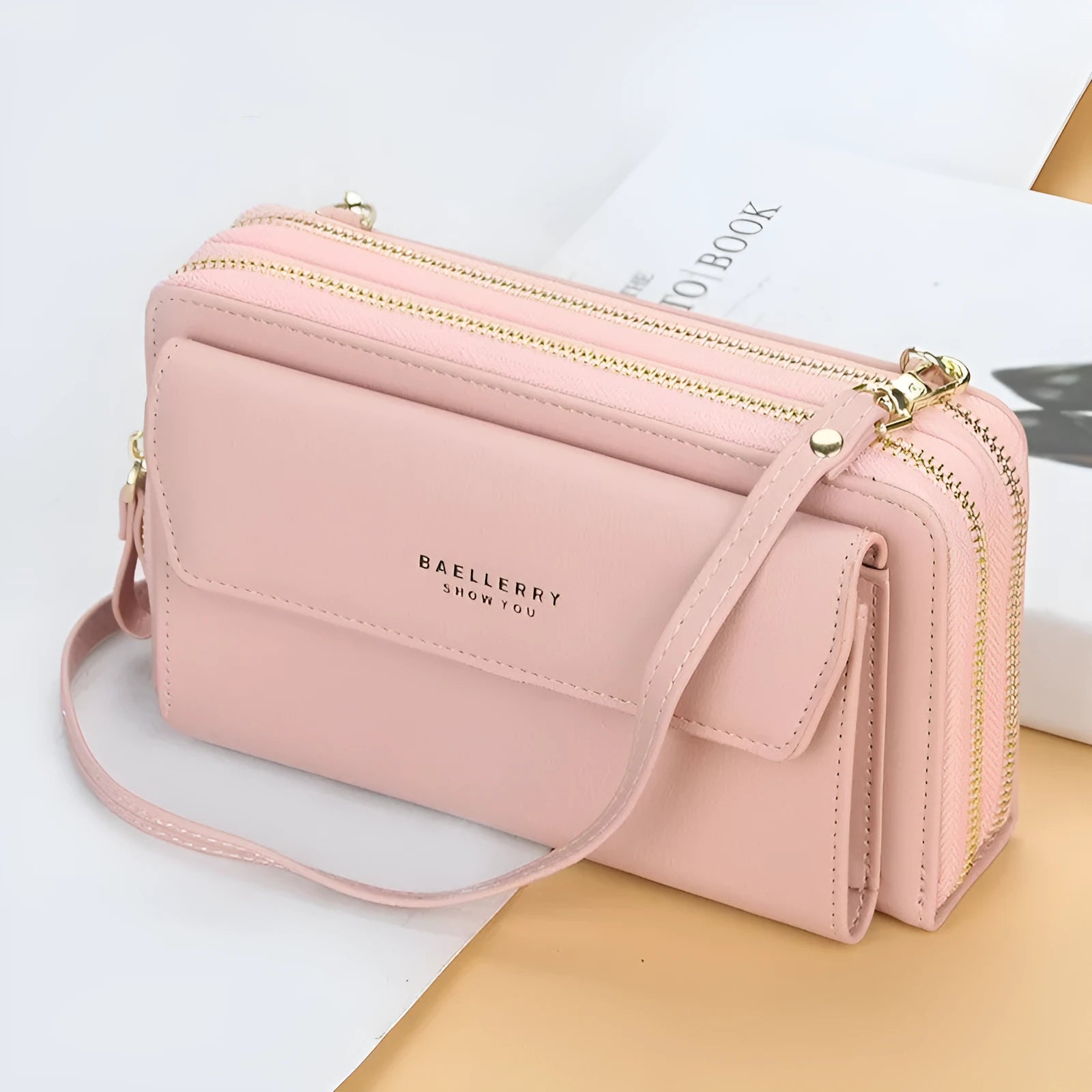 Ladies long wallet double zipper bag in soft PU leather with large capacity design