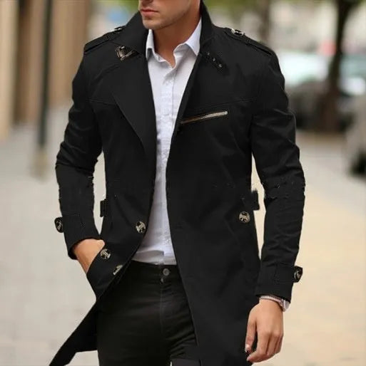 Plus size men's casual jacket with lapel collar in army green colour showing side seam pockets