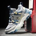 Men's daddy shoes black blue colour with microfiber leather and flying fabric upper thick sole mid heel 3-5cm round toe