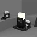 3-in-1 Qi wireless charging stand in dark green colour with phone, earbuds and smartwatch charging simultaneously