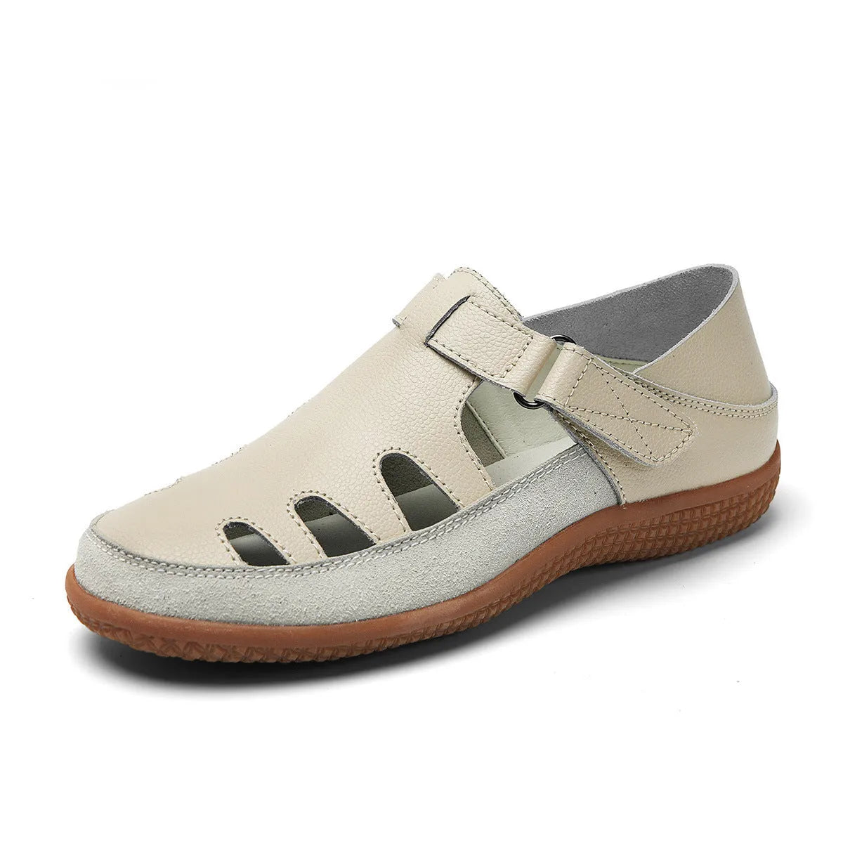 Plus size women's flat heel sandals with hollow breathable design in white red or blue