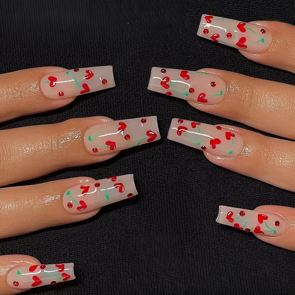 French manicure nail art stickers with love red diamond and cherry design in JP1601 style