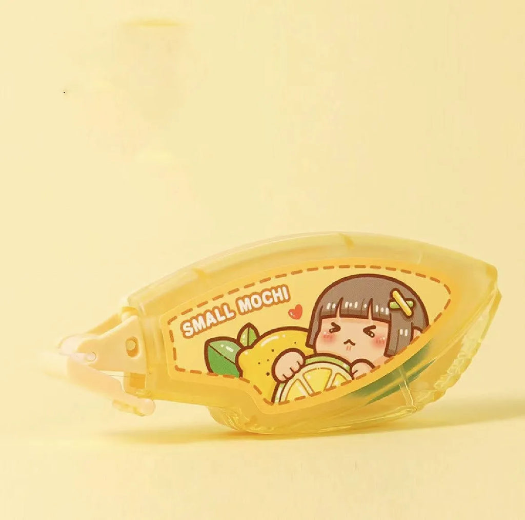 Dotting glue in plastic container with juice colours: peach, lemon, blueberry, butter, grape on cute card.