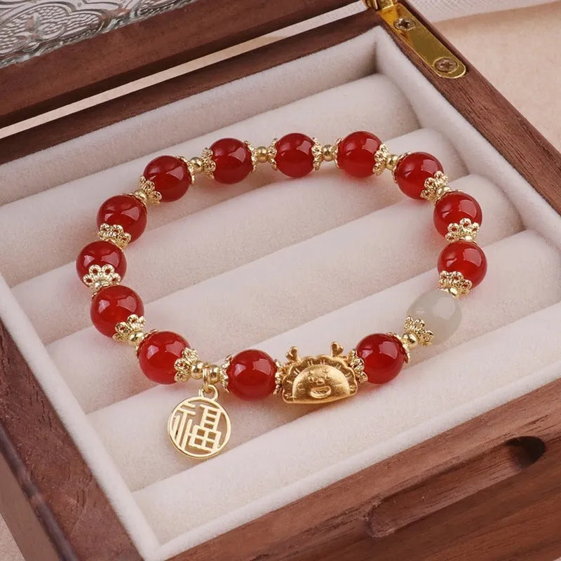 Women's floral glazed zodiac animal bracelet with ice crack texture and electroplated finish