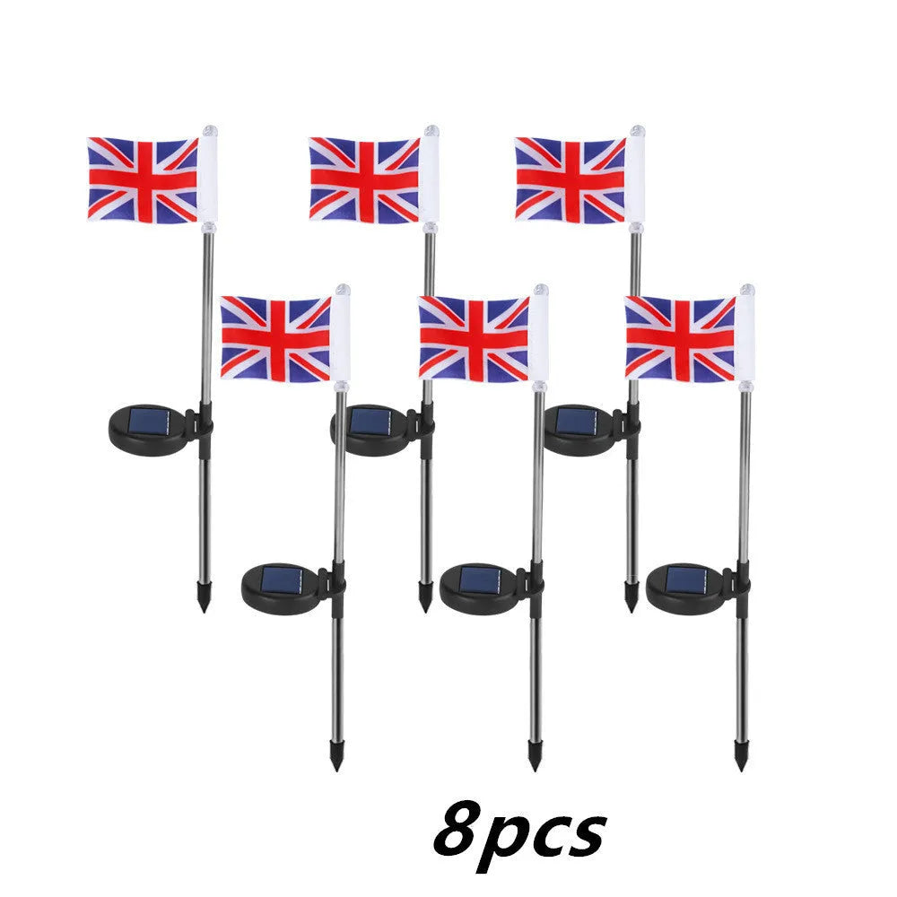 Solar garden flag light with stainless steel pole and British flag design