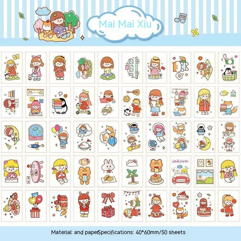 Japanese cartoon character stickers with heart and lollipop motifs measuring 40mm by 60mm