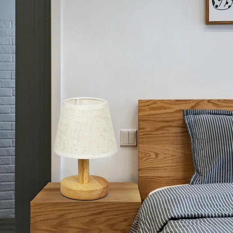 Vintage pleated table lamp with linen jute shade and bamboo holder