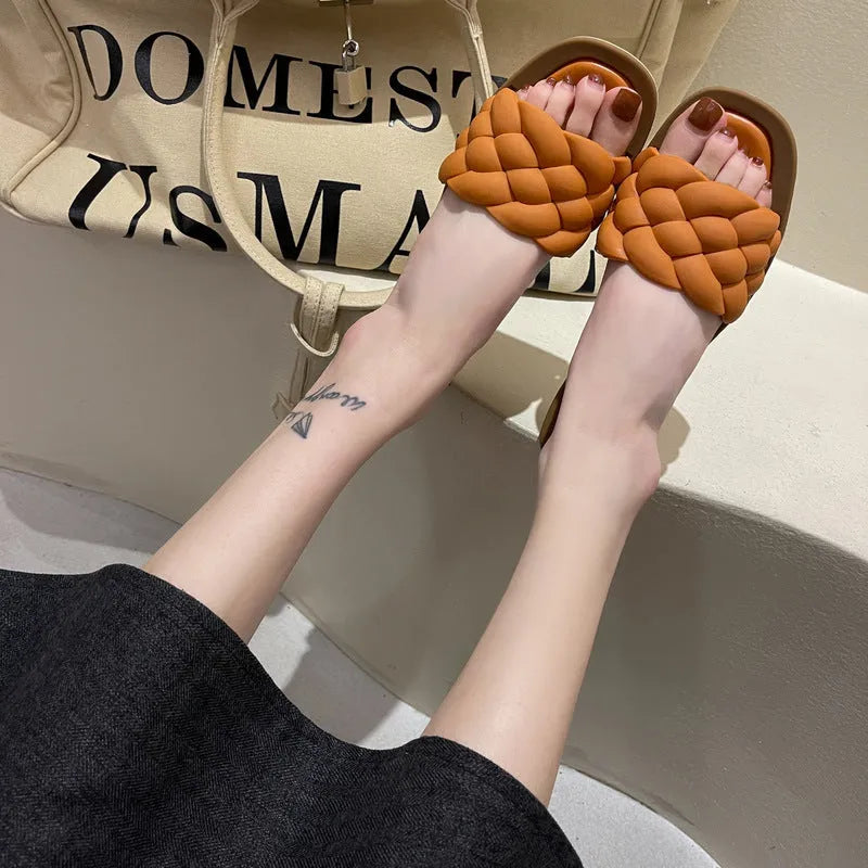 Women's plaid pattern PVC beach sandals with thick anti-skid sole in black, green, orange or white