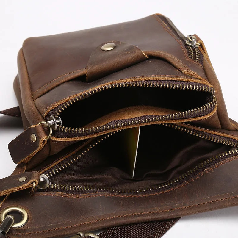 Men's crazy horse leather vintage satchel bag with adjustable strap in multiple colour options