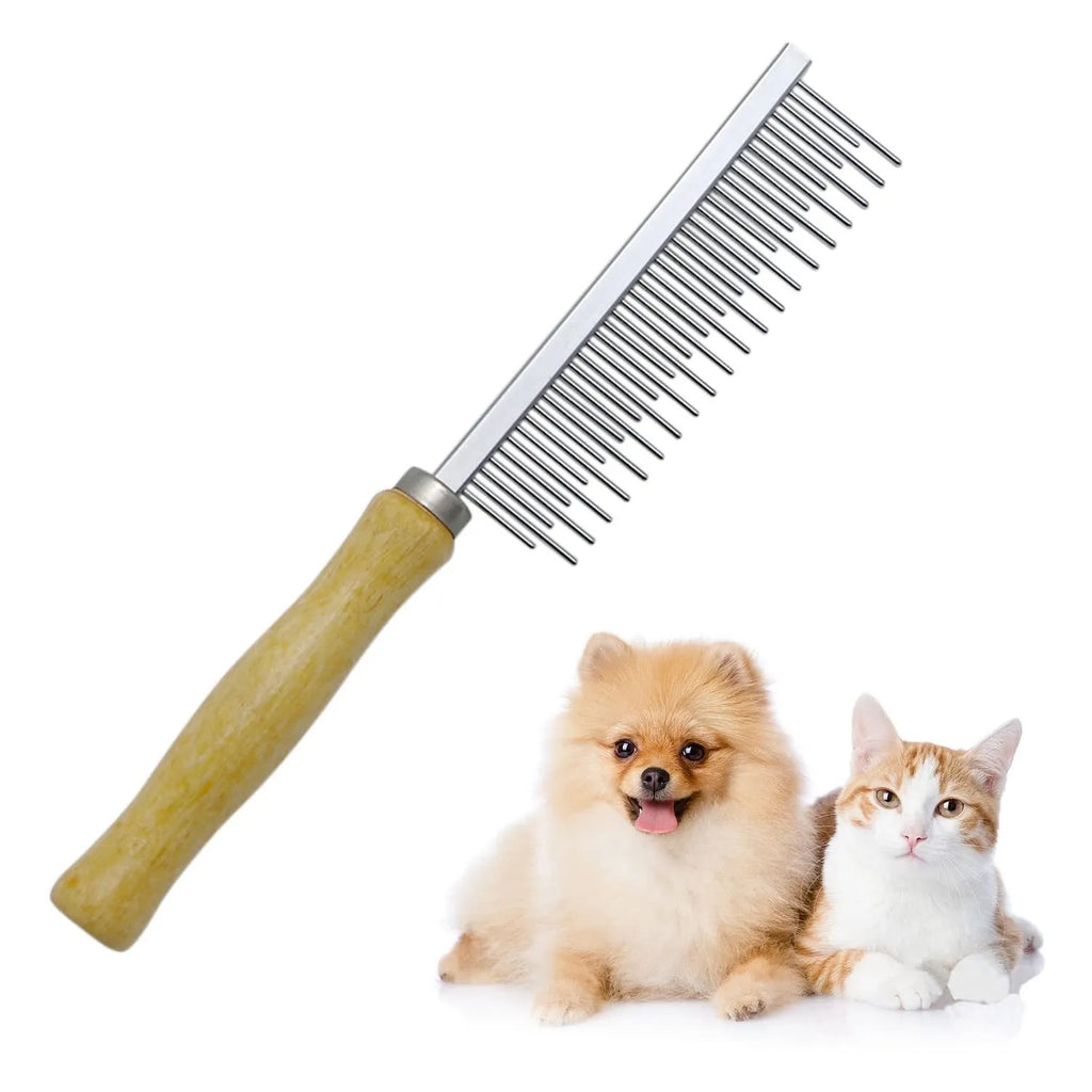 Wooden handle pet grooming comb for dogs and cats with round needles