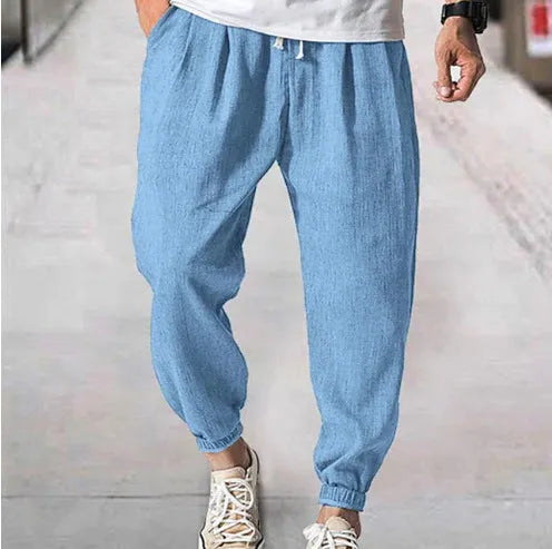 Men's cotton casual trousers with elasticated ankle cuffs in multiple colours including light green