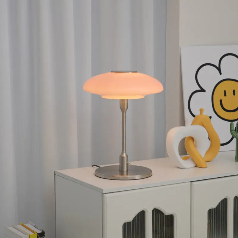 Vintage nickel-plated bedside lamp with Korean styling in golden white colour