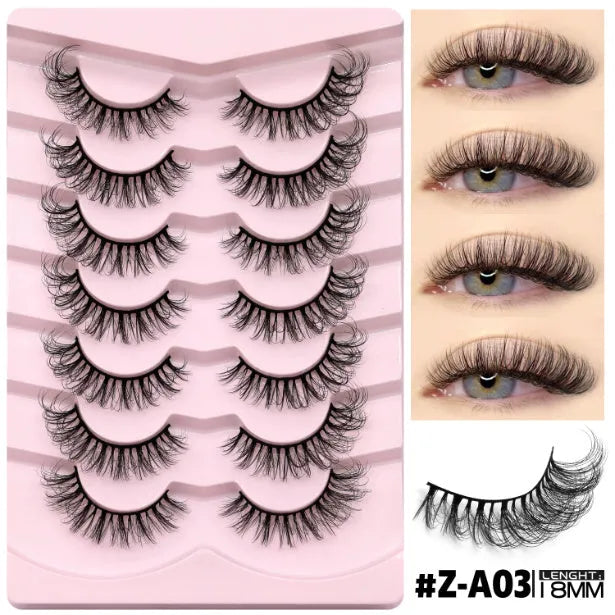 Box of natural false eyelashes and glue in one of six style options