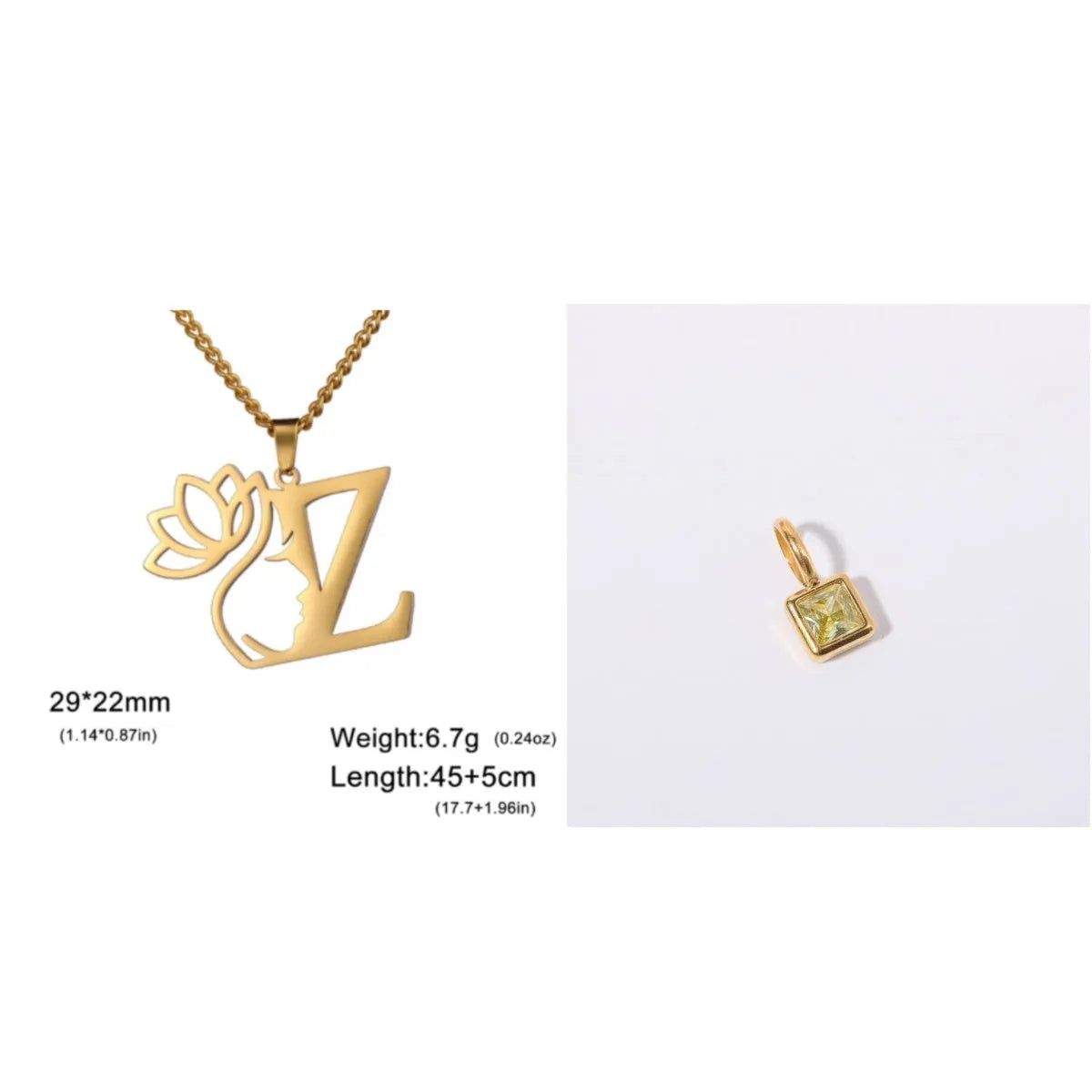 Stainless steel necklace with cross chain and a single initial letter pendant in gold tone.