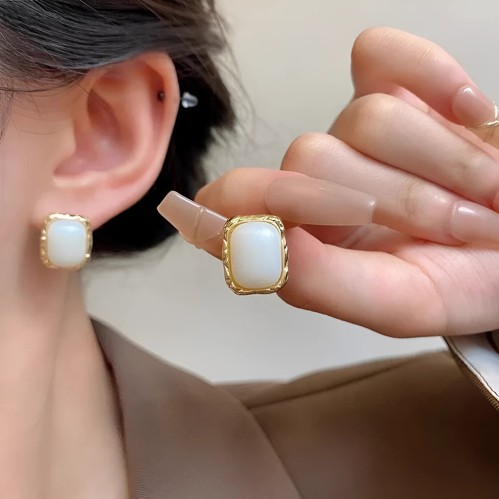 Geometric circular metal earrings with hand-woven texture in colour X0439, Korean style women's jewellery