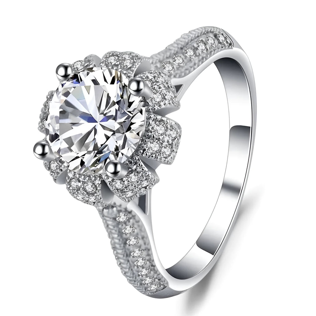 Micro-inlaid zircon women's couples ring with platinum inlay, white colour, geometric Korean style
