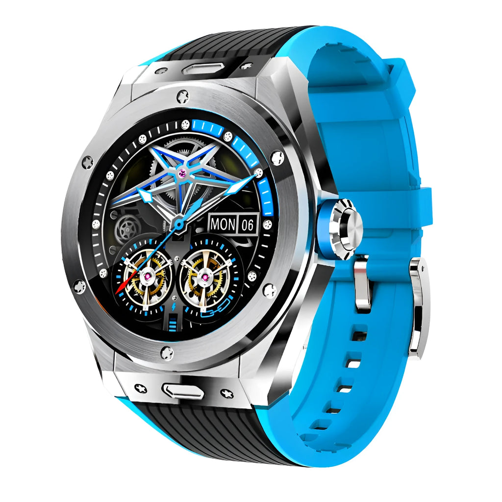 Black smart watch with Bluetooth call function and health monitoring on silicone sport strap