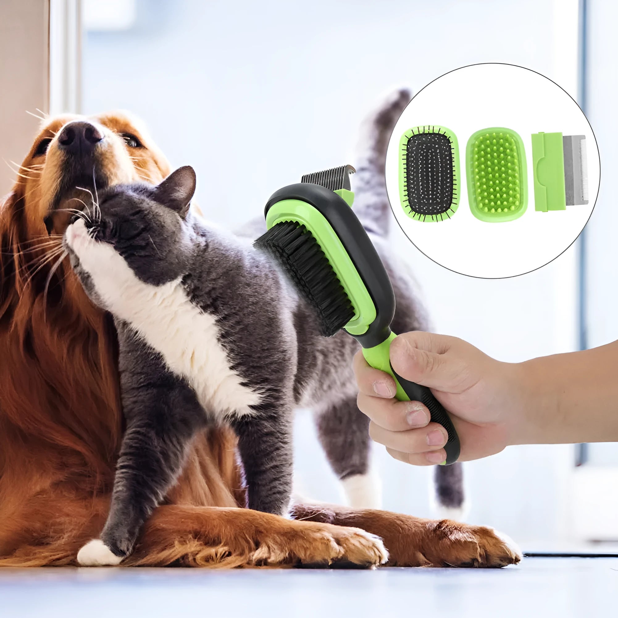 5-in-1 pet grooming comb set with ABS, TPR, and stainless steel tools for cats and dogs in compact case