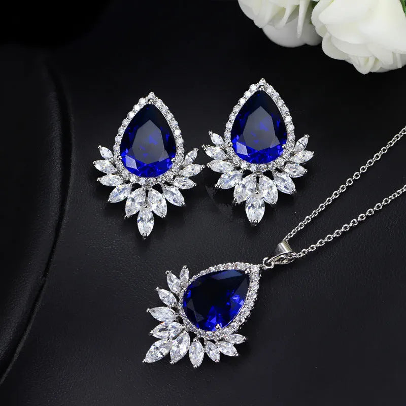 Bridal banquet jewellery set with AAA chain in blue, red and white colour options