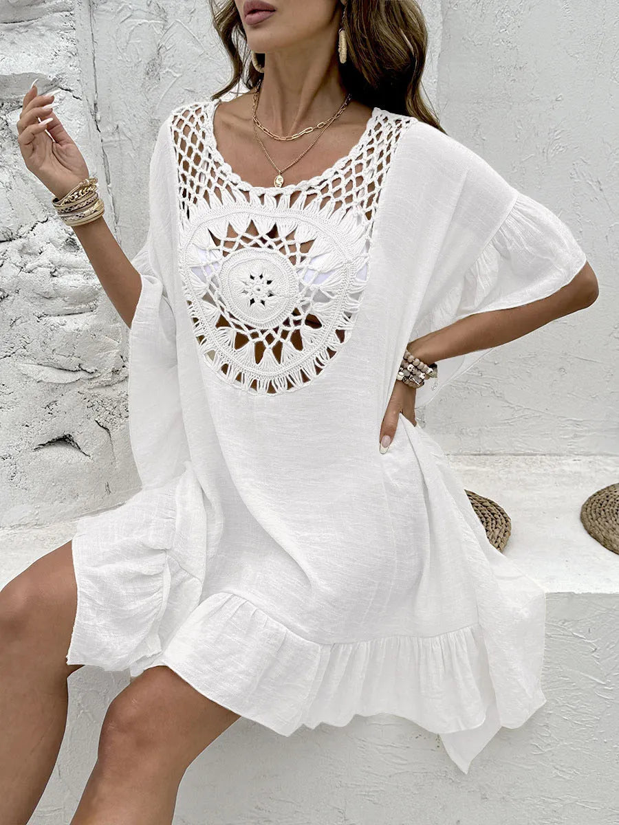 Beach crochet tassel dress swimsuit cover-up in patchwork skirt design