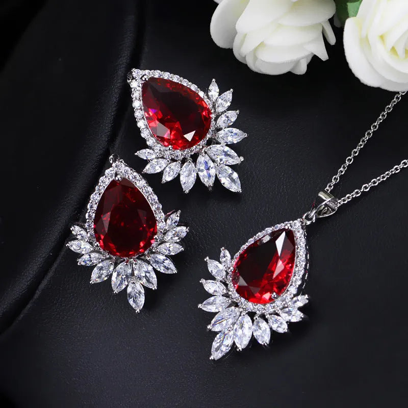 Bridal banquet jewellery set with AAA chain in blue, red and white colour options
