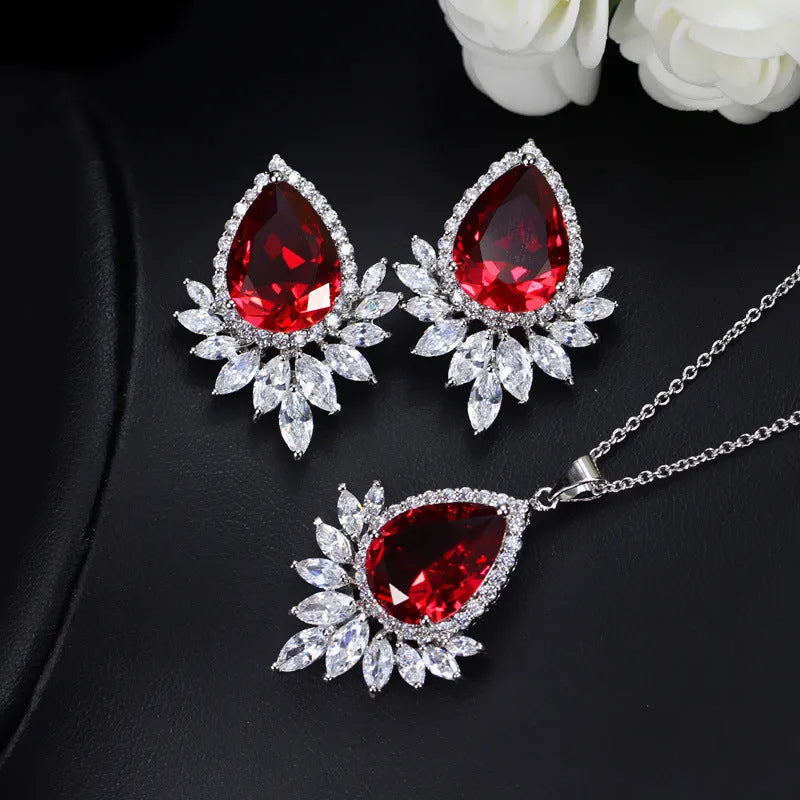 Bridal banquet jewellery set with AAA chain in blue, red and white colour options