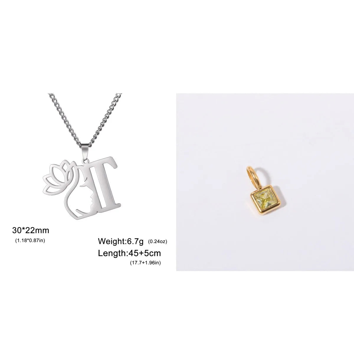 Stainless steel necklace with cross chain and a single initial letter pendant in gold tone.
