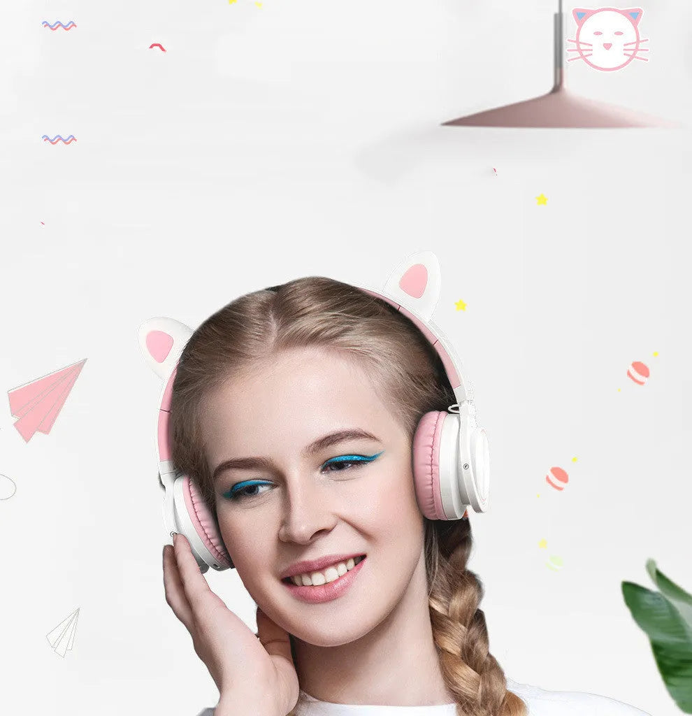 Pink white Luminous Bluetooth wireless over-ear headset with protein ear pads