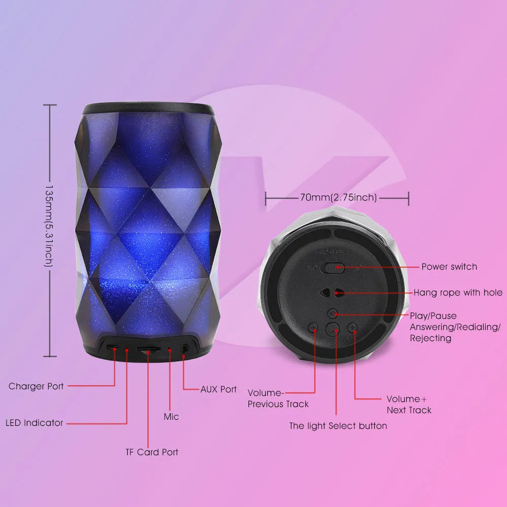 Black crystal diamond-cut Coke can shaped Bluetooth speaker with colourful lighting effects.