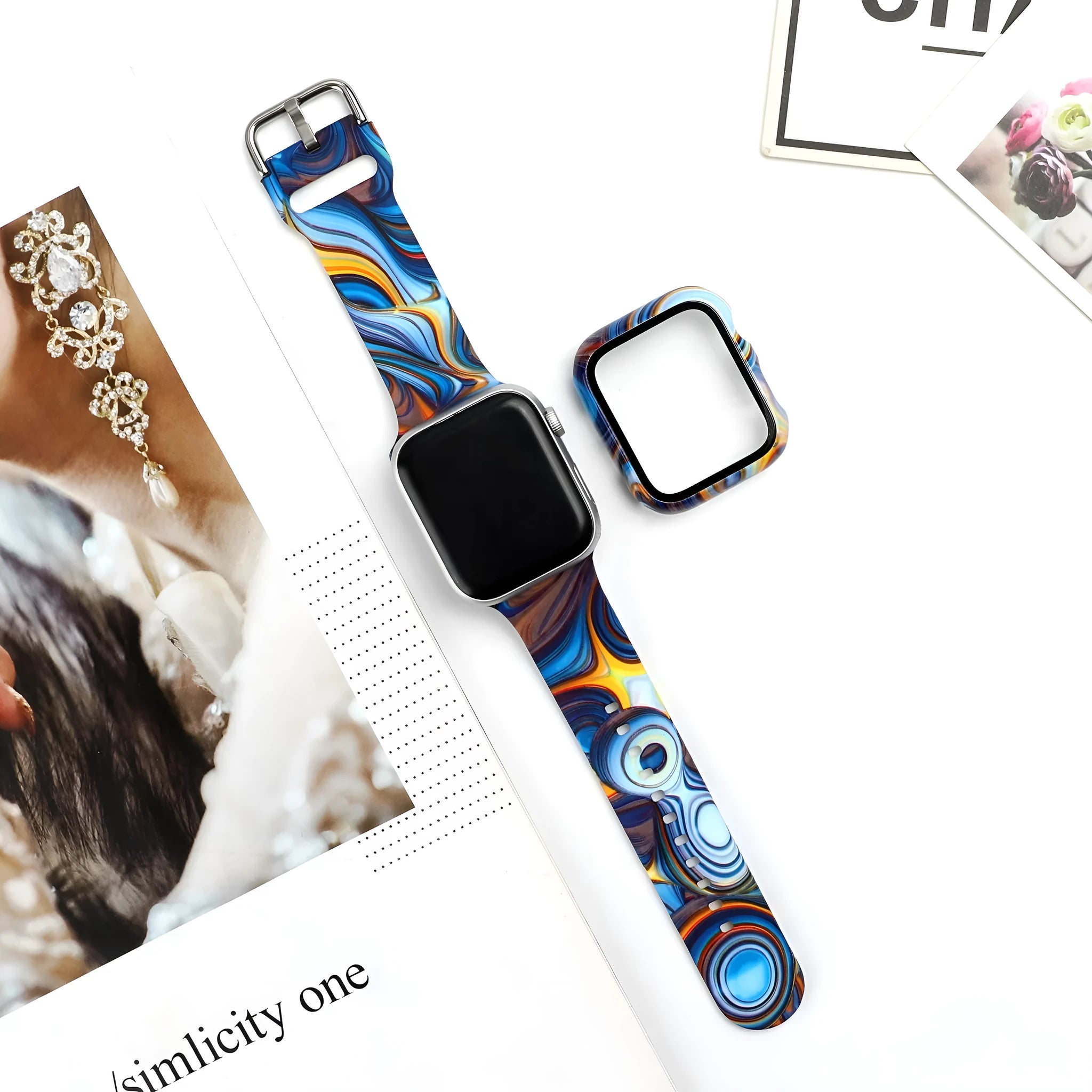 Printed silicone replacement watch strap for Apple Watch in multiple sizes and design styles