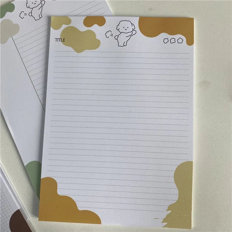 B5 sticky note paper pad with Korean puppy dog design in six colour options