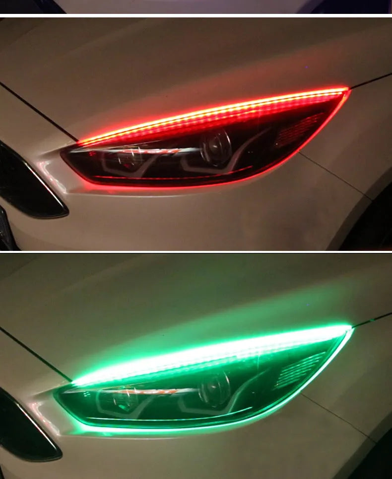 RGB colour-changing LED daytime running light strip with remote control for General Motors cars.