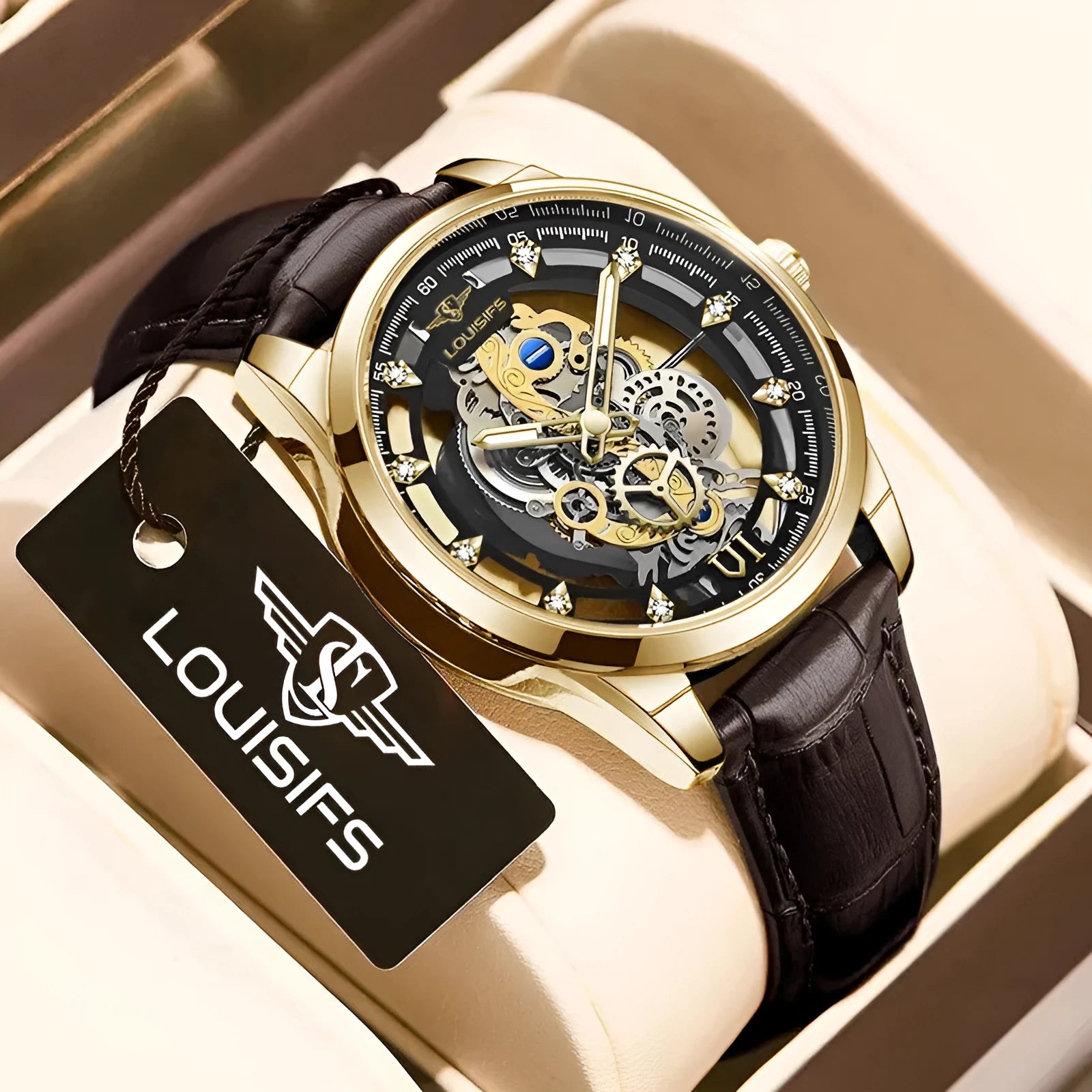 Men's Swiss quartz business watch with leather strap in three colour combinations