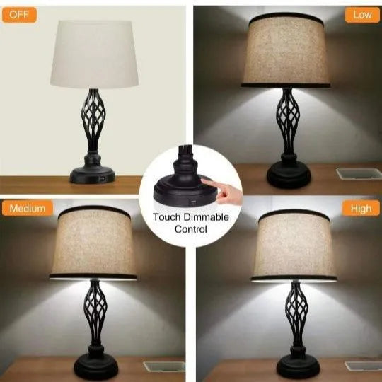 European style alloy touch sensing bedside table lamp with USB charging port and cold warm dimmable light