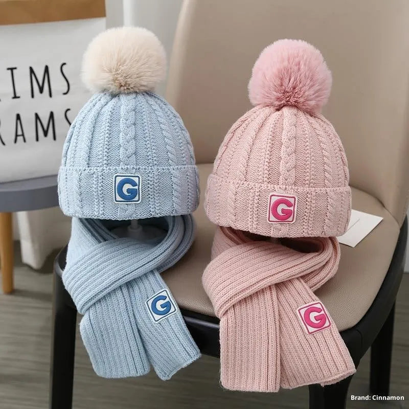 Boys' knitted fleece-lined hat and scarf set with no-top hat for babies 0-6 months