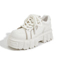 Beige and pink spring casual leather shoes with muffin bottom design and rubber foam sole