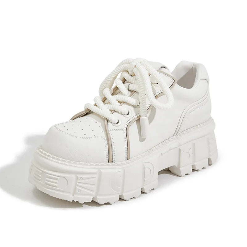 Beige and pink spring casual leather shoes with muffin bottom design and rubber foam sole