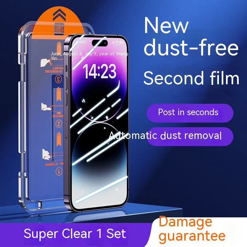 Tempered glass screen protector for iPhone with dust-free listening hole net and frosted finish