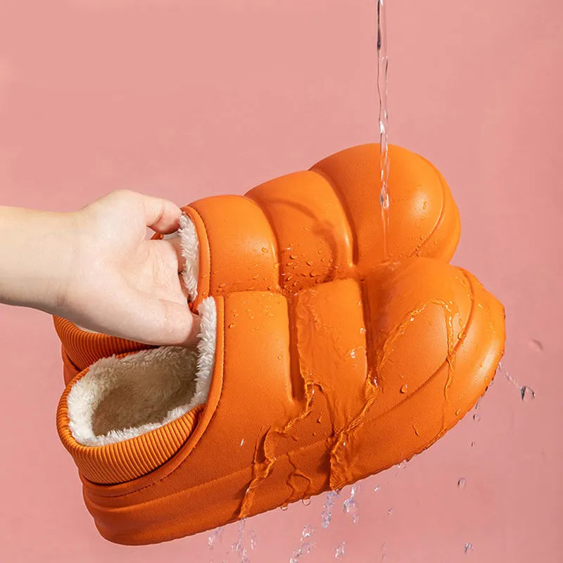 Couple cotton slippers with waterproof EVA sole and plush lining in six colours