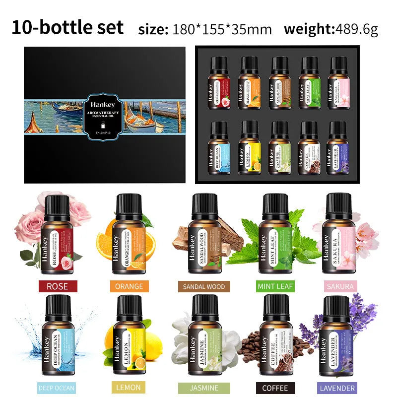 Water-soluble aromatherapy essential oil set in combination box with multiple bottle options