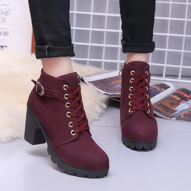 Cross strappy Martin booties with artificial PU suede upper in black, side view