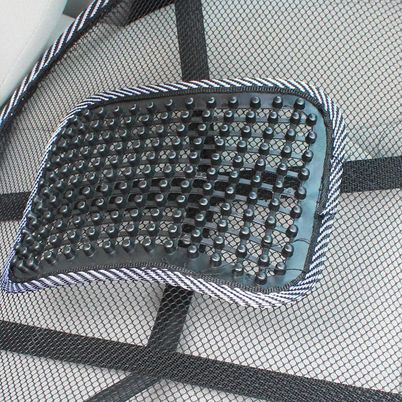 Black car lumbar support pillow measuring 41x39cm with polypropylene fibre material