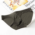 Men's black ice silk seamless briefs with a mid waist and internal support design.