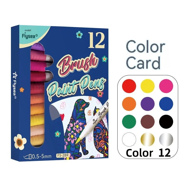 Set of acrylic gouache marker pens for hand-lettering and greeting card art projects in various colours.